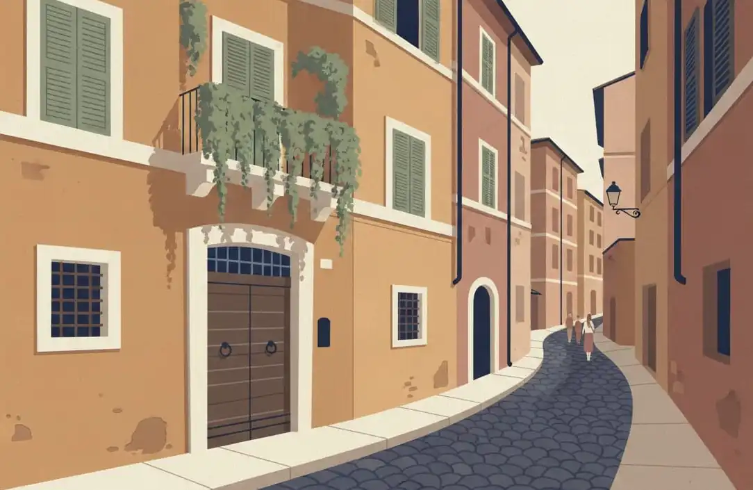 O apartamento de Liz em Roma: ilustração criada com inteligência artificial, não é uma foto