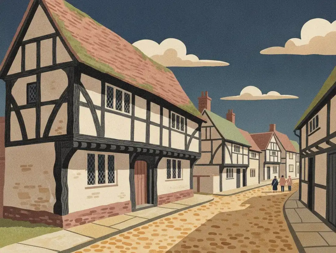 De Vere House, Lavenham: mit künstlicher Intelligenz erstellte Illustration, kein Foto