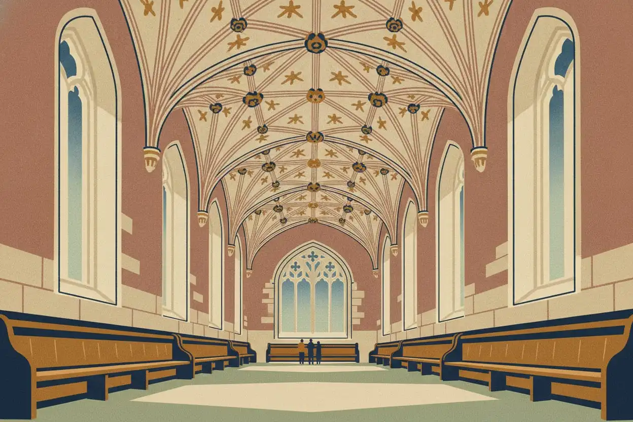 Divinity School, Bodleian Library: mit künstlicher Intelligenz erstellte Illustration, kein Foto