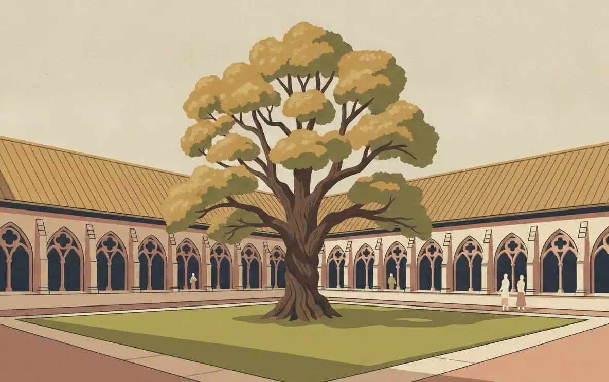 Kreuzgang des New College: mit künstlicher Intelligenz erstellte Illustration, kein Foto